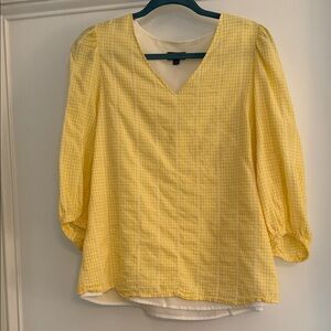Jones New York Yellow Gingham V-Neck Blouse